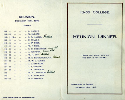 Knox College Reunion Dinner in France 1916