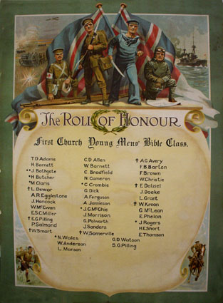 First Church Dunedin Young Men's Bible Class Roll of Honour 1914-1918