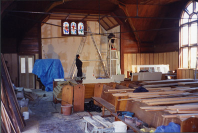 Kelburn Church sanctuary being restored after rebuilding at Waikanae, 1994