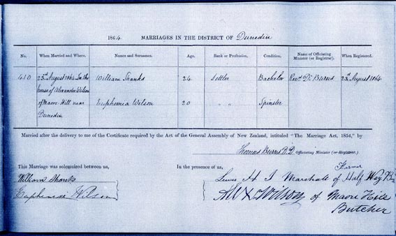 Example of pre 1880 Marriage Certificate