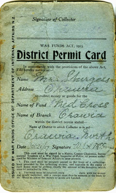 New Zealand War Funds Act District Permit Collection Card, 1917
