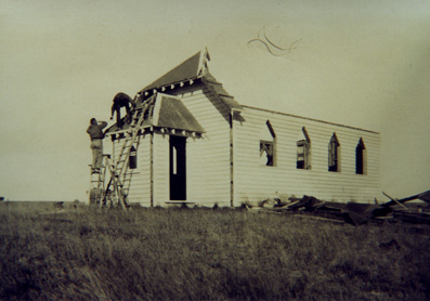 Hindon Church being dismantled, 1931