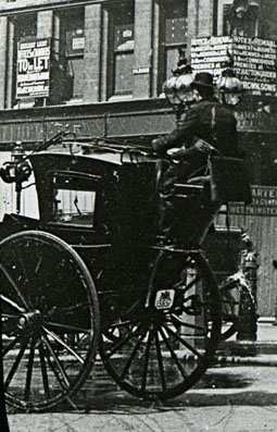 Horse drawn taxi cab, London 1892