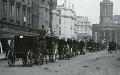 Hackney Carriage & Hansoms Cabs, Langholm Place, London 1892