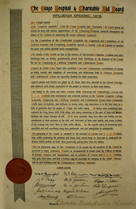 Otago Charitable Aid Board Influenza Epidemic Address to Owaka Presbyterian Church, 1918