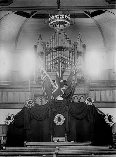 Trinity Church Nelson Sanctuary draped in Mourning Cloth