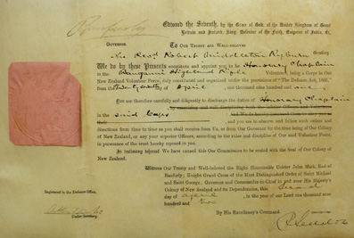 Appointment of Rev RM Ryburn as Honorary Chaplain to Wanganui Highland Rifle Volunteers, 2 Apr 1902